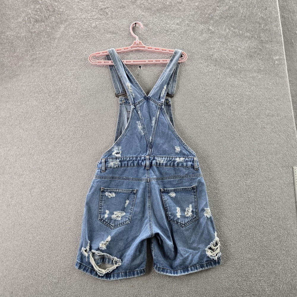 ASOS Denim Women‎ Shorts US 6 Blue Overalls Overall Shorts Distressed 6" Inseam - Picture 10 of 11